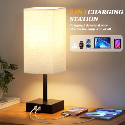PreeOtti Touch Bedside Lamps, Bedside Table Lamp with USB A+C Charging Ports, Touch Lamps Bedside for Bedroom/Living Room/Study Room/Office, 3-Way Dimmable Reading Light (LED Bulb Included)