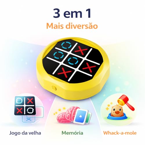 Jogo da Velha Eletrônico 3 em 1 com Luzes, Jogo da Memória e Jogo Topeira, Brinquedo Interativo Portátil com Som e Luz, Jogo Educativo Infantil