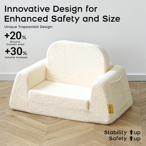 BanaSuper 2-in-1 Convertible Children's Sofa Bed, Folding Armchair for Babies, Armchair for Children, Widened Base, Removable Washable Cover, Gift for Boys Girls in Yellowish Beige