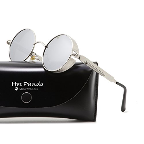 Round Polarized Steampunk Sunglasses Gothic John Lennon Sunglasses For Men And Women (Silver & Mirrored Silver, Polarized)