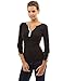 PattyBoutik Women Notch Neck Buttons Trim Blouse Top (Black Large)