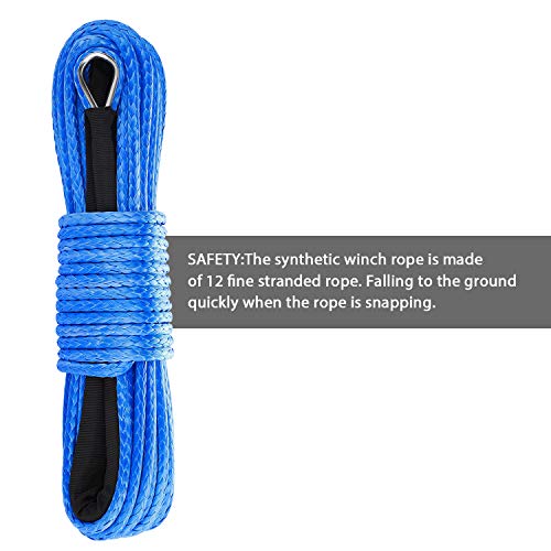 NELOMO 50'x3/16 Strong Durable Synthetic Winch Rope 5000-5500LBS Blue Fastness for ATV UTV KFI Vehicle Car Motorcycle (Blue, 3/16")