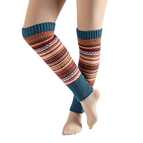 DREAM SLIM Colourful Striped Knitted Crochet Knee High Leg Warmers Boot Leg Cuffs Slouch Socks