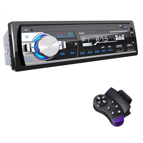 RDS Car Radio Bluetooth 5.0, CENXINY Car Radio Bluetooth Hands-Free Kit, 4 x 65 W 1 DIN Car Radio with Clock/Remote Control, MP3 Player Supports 2 USB/AUX Inputs/TF/SD/FM/iOS Android (No CD)