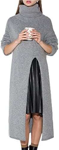 HaoDuoYi Womens Knit Pullover Split Long Sleeve Turtleneck Bodycon Sweater Dress