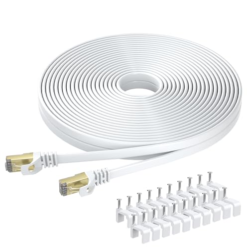 BUSOHE Cat 8 LAN Kabel 50Meter, 40Gbps Flaches Netzwerkkabel Ethernet Weiß