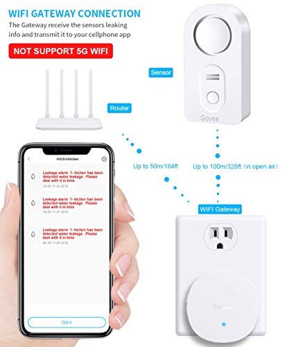 image for Govee WiFi Water Detector, 100dB Loud Audio Water Leak Detector Wirele