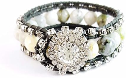 Grey Leather Wrapped Gemstone Cuff Bracelet