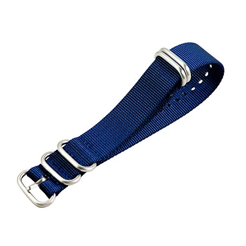 Clockwork Synergy - 5 Ring Heavy NATO Brushed Steel Watch Strap Bands (22mm, Navy Blue)