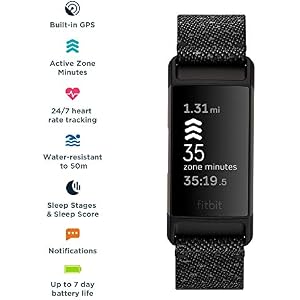 Fitbit Charge 4 fitness and Activity Tracker with Built-In Gps, Heart Rate, Granite, One Size
