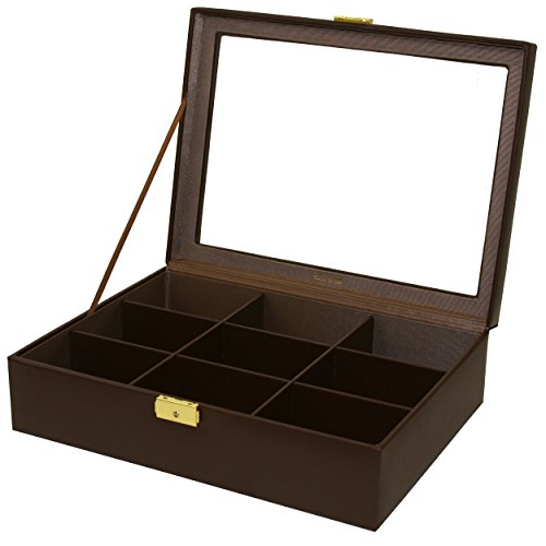 Tech Swiss TS6411BRN Tie Box Leather Brown Organizer