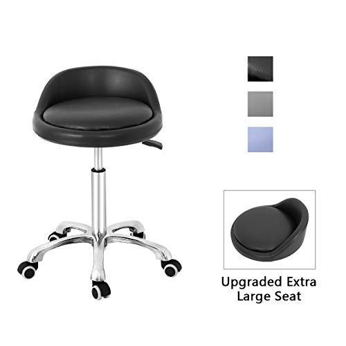 Grace & Grace Professional Gilder Series Extra Large Seat with Comfortable Backrest Rolling Swivel Pneumatic Adjustable Heavy Duty Stool for Shop, Salon, Office and Home (Black)