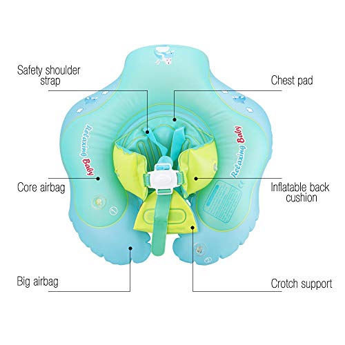 Komake Baby Pool Float, 【Upgrade】 Baby Floats for Pool Baby Inflatable Swimming Float Toddler Swim Float with Backrest and Crotch Strap Bathtub Pool Swimming Ring Toys for 6-36 Month Infant Toddlers