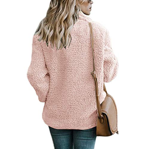 Women's Faux Fur Coats Lapel Winter Warm Fluffy Fuzzy Fleece Overcoats Open Front Cardigan Casual Shearling Shaggy Outwear Jackets with Pockets - Limsea Pink