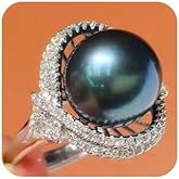 925 Sterling Silver Cut AA Quality Freshwater Pearl Ring 18k Diamond Ring Black Pearl Lady Ring Wedding Ring