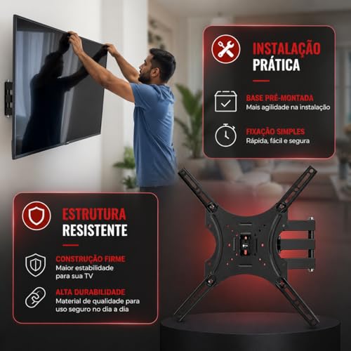 Suporte TV Articulado Universal 14 A 55 Polegadas Até 50kg Parede Ajustável Giratório Inclinável Compatível VESA LED LCD Plasma Monitor Resistente