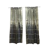 2 Indian Silk Sari Curtains Door Panel Blue Wedding Party Draperies 96x44