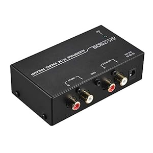 Phono-voorversterker, instelbaar volume, thuismetalen, voorversterker, stereo, zwart, geluidsarm, met niveaubediening…