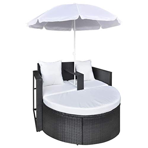 vidaXL Gartenlounge mit Sonnenschirm Poly Rattan Liege Sonnenliege Gartenmöbel – Bild 6