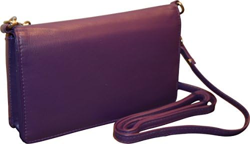Pielino Women's Genuine Leather Smart Phone Crossbody Wallet With Shoulder Strap (Purple)
