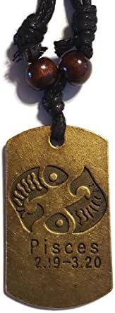 Pisces Adjustable Black Leather Cord Necklace Zodiac Metal Pendant Gold Tone