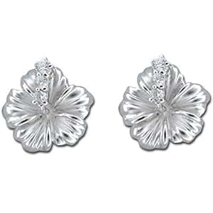 Amazon.com: Hawaiian Hibiscus Flower Sterling Silver CZ ...