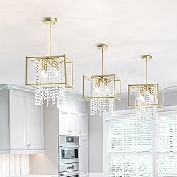YITAHOME Gold Crystal Square Chandeliers, Modern