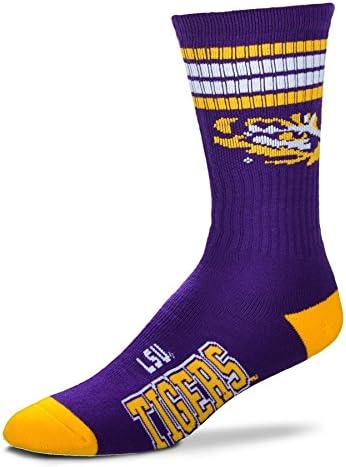 NCAA 4 Stripe Deuce Socks - Men’s Large Available in 14 Teams (fits 10-13) (LSU Tigers)