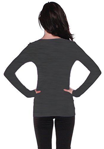 Active Basic Womens Plain Basic Deep Scoop Neck Long Sleeves Top Shirt - Thumbnail 2
