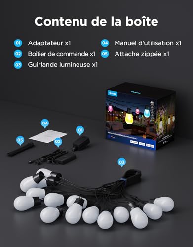 Govee Outdoor String Lights, 15M RGB LED Bulbs Warm White, WiFi Garden Lamp, Works with Alexa, APP Control, IP66 Waterproof, 111 Stage Modes, Dimmable Christmas Outdoor Decoration