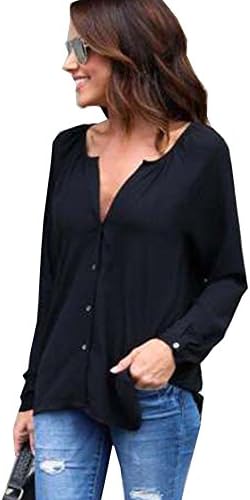 Flying Rabbit Women's Chiffon Cuffed Long Sleeve Button Down Shirts Casual V Neck Blouses Tops