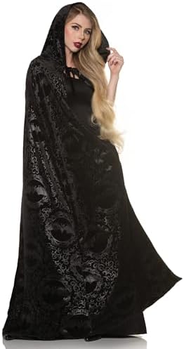 Capa De Bruja Con Capucha De Terciopelo Negro Y Dorado – 140 Cm De Largo, Unisex, Ideal Para Halloween, Cosplay Y Fiestas De Disfraces (Talla L)