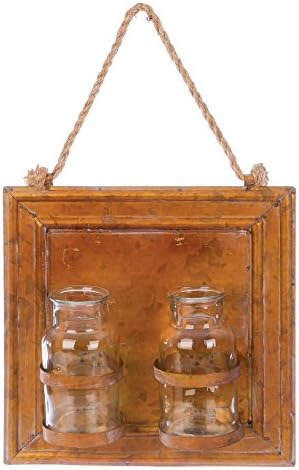 Skalny 84688 Square Tin Wall Hanging Vases W/2 Glass Bottles