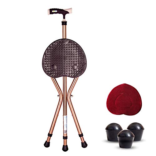 Folding Cane Seat 441 lbs Capacity Thick Aluminum Alloy Cane Stool Crutch Chair Seat 3 Legs Cane Seats Highly Adjustable Walking Stick Tall Unisex for Elderly Brown