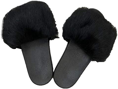 LanXi Women's Slippers with Faux Fur I Elegant Summer Sandals I Fur Slippers I Rubber Slippers with Faux Fox Fur