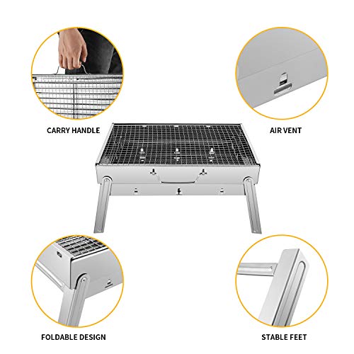 Sunkorto Folded Charcoal BBQ Grill Set, Stainless Steel Portable