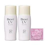 Biore UV Sarasara Face Milk SPF 50+ 30ml, Sunscreen, SPF50+ PA++++, Latest Package, Set of 2 with YUMERIA Original Sakura Compressed Hand Towel