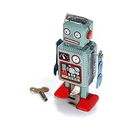 Rrunzfon Clockwork Toy Robot Creative Funny Vintage Mechanical Robot Toys Clockwork Wind Up Toys Walking Radar Robot Tin Toy with Key Blue