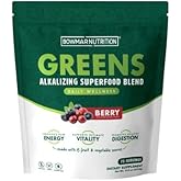 BOWMAR NUTRITION Greens, Alkalizing Superfood Blend, Clean Energy and Vitality Booster, Made with 13 Fruits and Vegetables (11.9oz, Berry)