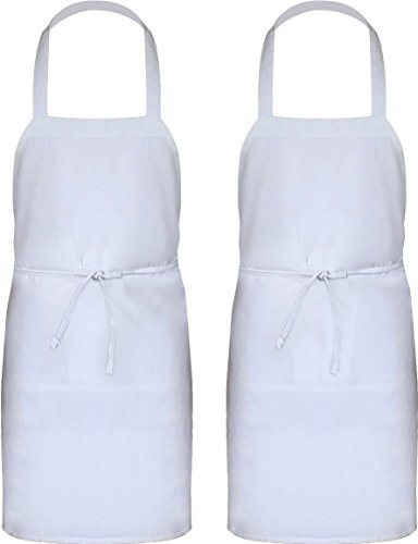 Professional Bib Apron (Set of 12, White, 32 x 28 inches) - Durable, String Adjustable, Machine Washable, Comfortable, Easy Care - by Utopia Wear