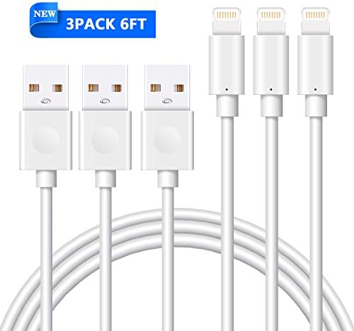 iPhone Charger Rywell 3pack 6ft iPhone Cable Durable Lightning USB Charging Cable for iPhone 7 7 Plus 6s 6s Plus 6 Plus SE 6 5s 5c 5 iPad Mini Air and iPod (White)