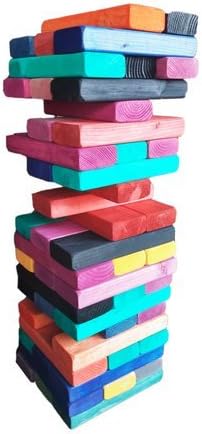 Giant RAINBOW Tumbling Towers Game Blocks up to +5FT &amp; Includes Wooden Case