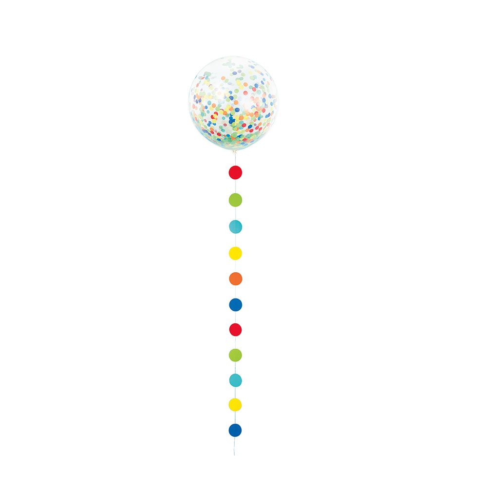 Clear Giant Confetti Balloon with Rainbow Dots Tassel (60cm) 1 Piece - Perfect for Parties, Decorations & Celebrations