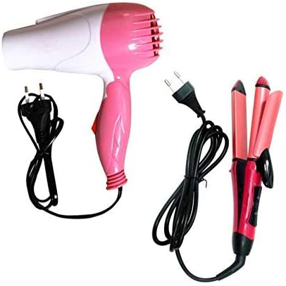 Fariox Professional 2-In-1 Hair Straightener & Curler NH-2009 and 1000W Foldable Hairdryer Multicolor (Combo of 2)