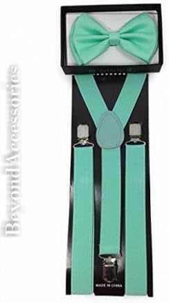 Brand New 2015 Teal Unisex Adult Fashion Suspenders Bow Tie Combo