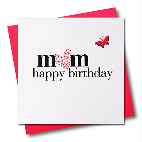 Claire Giles Greeting Cards, Happy Birthday Card, Heart and Flowers Design Birthday Greeting Card, Embellished with a Pretty Fabric Butterfly