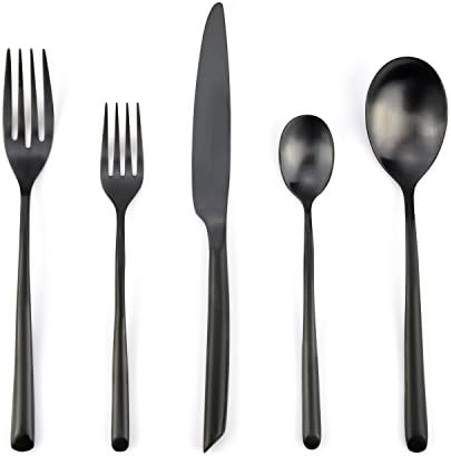 Deacory Flatware Set 20 Piece Matte Black Color Wave with Gift Box Packing Service for 4 Kitchen Restaurant Wedding Use
