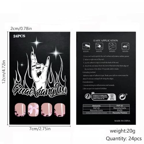 Short Press Leopard French Tip False Nails with Pink Glossy Bow Design - Glue on Nails Full Cover Stick on Nails - 24Pcs - Image 5