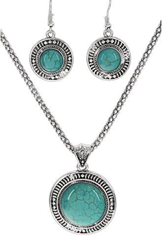 Periwinkle Silver-Tone Framed Turquoise Stone Necklace &amp; Earrings Set