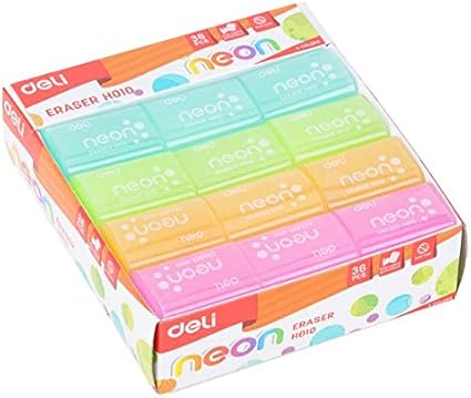 Caja 36 unidades gomas de borrar Neón: Amazon.es: Oficina y papelería